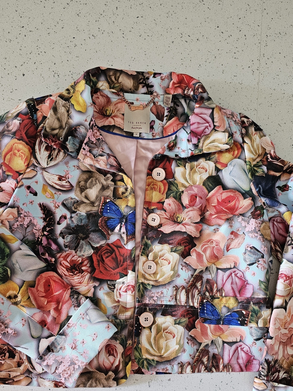 Ted Baker Floral Jean Jacket - Blue, Pink, Red